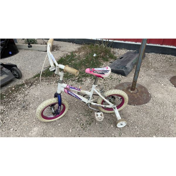 Supercycle 12" Children's Bicycle with Training Wheels, Pink and White