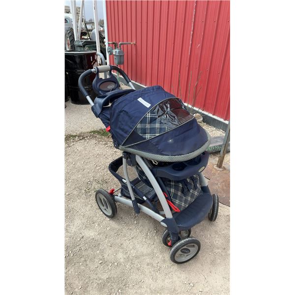 Graco LiteRider Stroller, Navy Blue Plaid Fabric with Canopy and Child Snack Tray