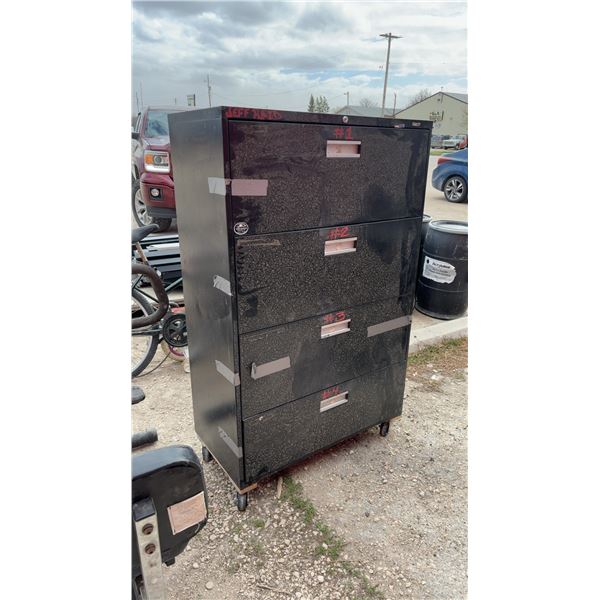 Black Four-Drawer Lateral Filing Cabinet on Casters
