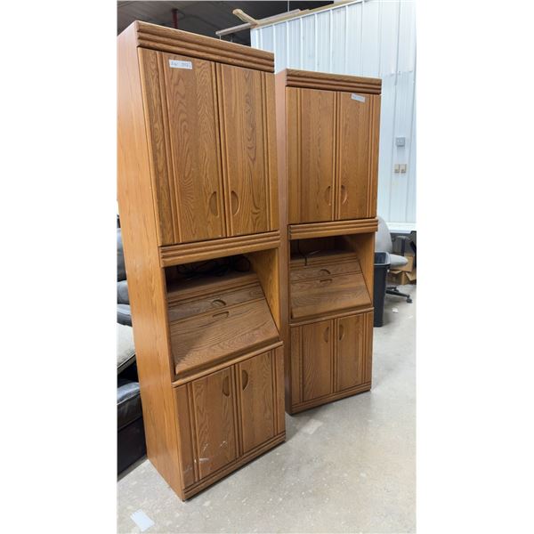 Pair of Oak-Finish Multi-Purpose Storage Cabinets 74 x 16 x 24"