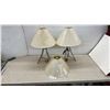 Image 1 : Pair of Tripod Table Lamps with Metal Bases and Fabric Shades and Extra Shade, 26" High