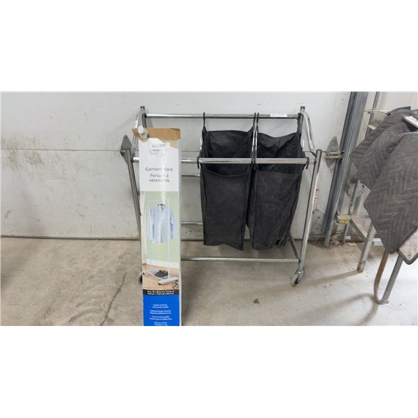 Mainstays Garment Rack 30 x 68 x 17 1/2" and Rolling Laundry Sorter with 2 Bags