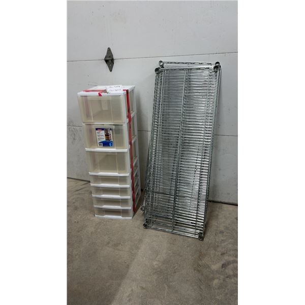 GSC 7-Drawer Plastic Storage Chests and 4 Tier Chrome Wire Shelving Unit, NO Poles/ Support Rails