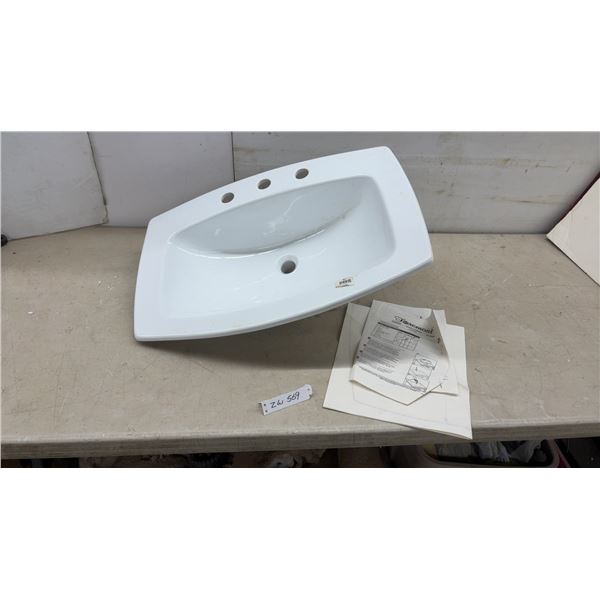 Foremost X3-0036 White Ceramic Drop-In Bathroom Sink with Three Faucet Holes