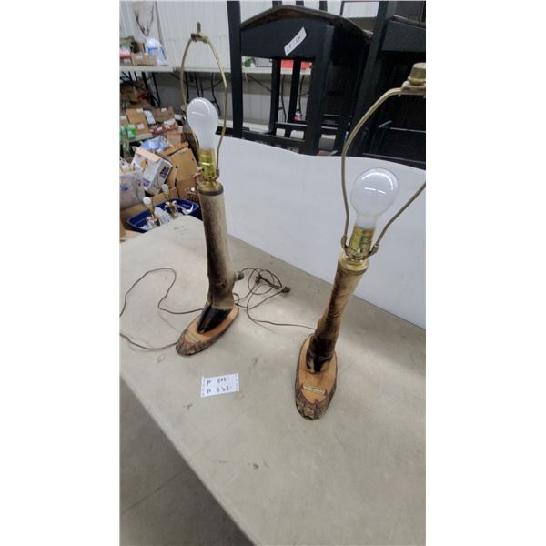 Pair of Delpak Taxidermy Ltd. Deer Leg Table Lamps on Rustic Wood Bases Oh Yeah She Will Luv Them