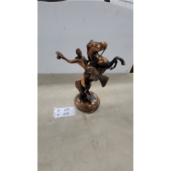 Bronze-Tone Cowboy on Rearing Horse Decorative Statue 12" Tall