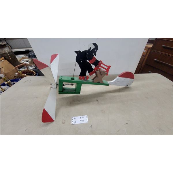 Folk Art Wooden Whirligig with Woodcutter Figure and Four-Blade Propeller 30" Long and Working