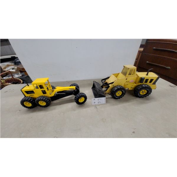 Two Tonka Mighty Series Construction Toys, Front-End Loader and Road Grader Metal