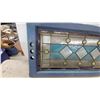 Image 2 : Antique Stained Glass Window Panel with Beveled Diamonds in Blue Wooden Frame 40 x 20"