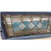 Image 3 : Antique Stained Glass Window Panel with Beveled Diamonds in Blue Wooden Frame 40 x 20"