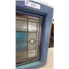 Image 4 : Antique Stained Glass Window Panel with Beveled Diamonds in Blue Wooden Frame 40 x 20"