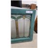 Image 2 : Antique Leaded Stained Glass Window Panel with Green Painted Wood Frame 48 x 20"