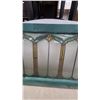 Image 3 : Antique Leaded Stained Glass Window Panel with Green Painted Wood Frame 48 x 20"