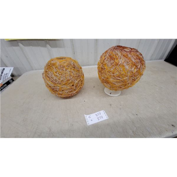 Pair of Mid-Century Modern Spaghetti String Globe Lamp Shades, Orange and Clear