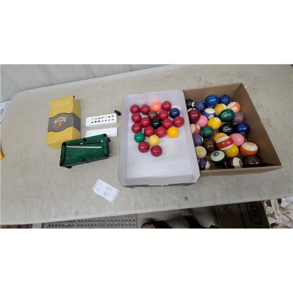 Miniature Tabletop Pool Table with Cues, Assorted Billiard Balls, and More