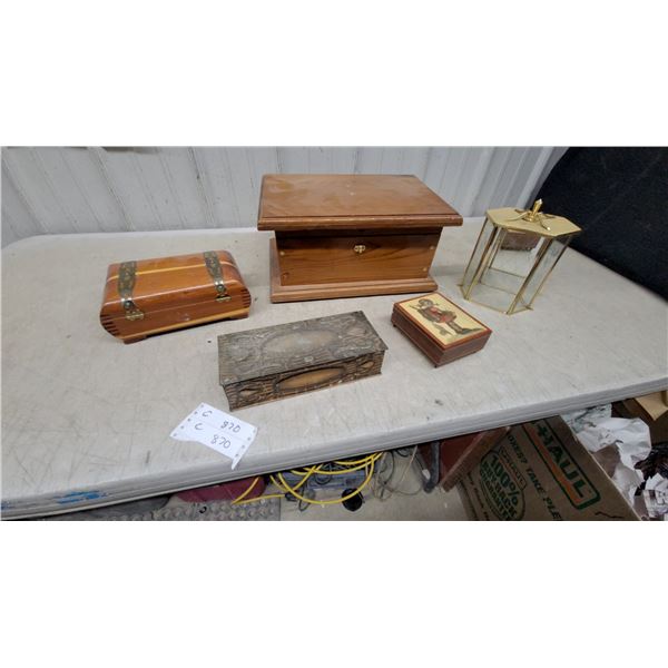 Collection of Wooden Jewelry and Keepsake Boxes with Brass Hardware and More