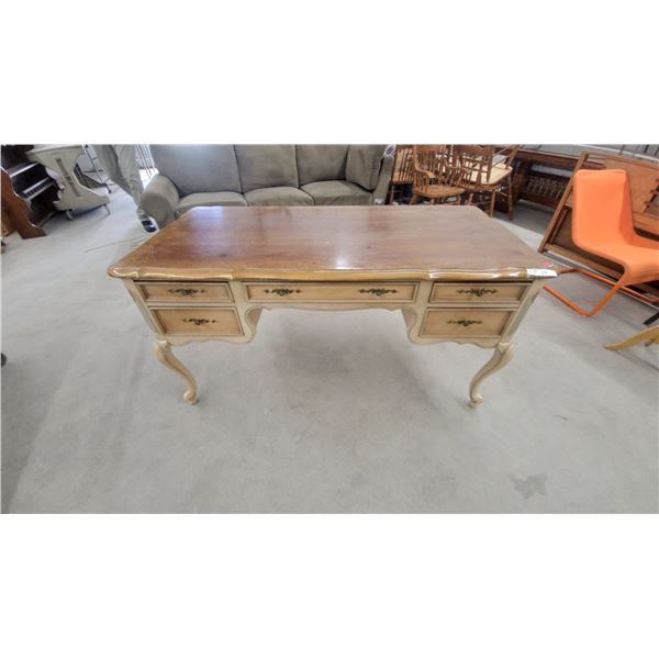 French Provincial Style Writing Desk with Six Drawers and Cabriole Legs 30 x 59 x 29"