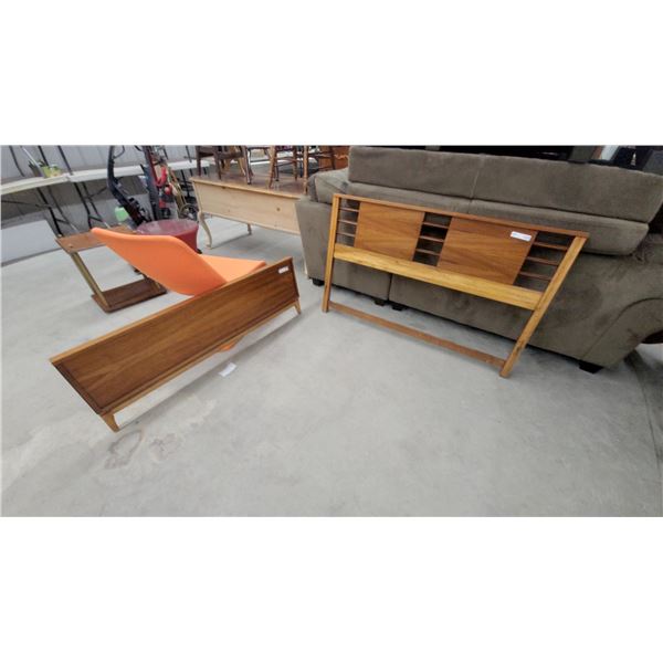 Mid-Century Modern Style Wooden Headboard with Vertical Slat and Diagonal Grain Panel Design 54"
