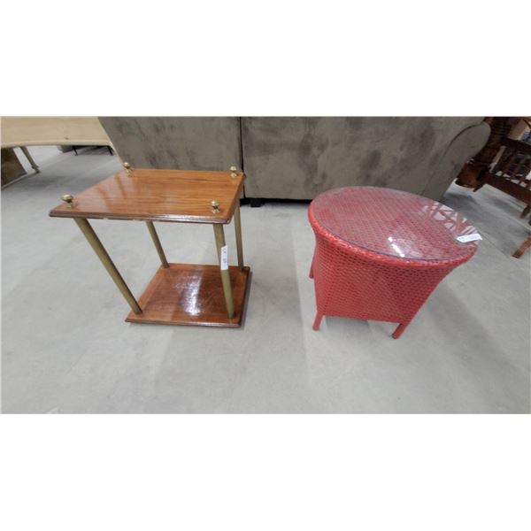 Two-Tier Wood and Brass End Table with Decorative Finials Wovker Stand