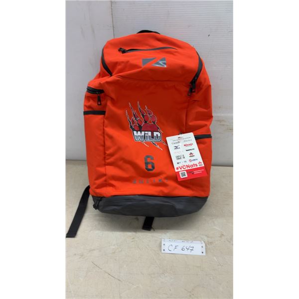 Zueike Wild Team Sports Backpack, Number 6, Orange with Paw Print Logo