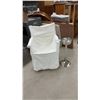 Image 1 : White Slipcovered Compact Folding Chair with Light Wood Frame & Chrome Ashtray