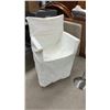 Image 2 : White Slipcovered Compact Folding Chair with Light Wood Frame & Chrome Ashtray