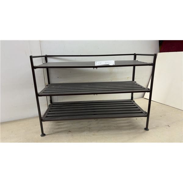 Three-Tier Bronze Metal Slatted Shelving Unit, 19 x 26 x 12"