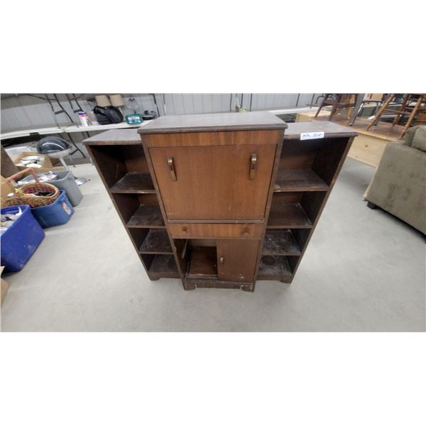 Vintage Wooden Secretary Desk with Drop-Front Writing Surface and Flanking Bookshelves 46 x 46 x