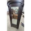 Image 3 : Antique Dark-Stained Wooden Armoire with Mirrored Door and Carved Shell Motif 78 x 30 x 18"
