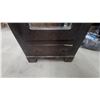 Image 4 : Antique Dark-Stained Wooden Armoire with Mirrored Door and Carved Shell Motif 78 x 30 x 18"