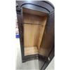 Image 7 : Antique Dark-Stained Wooden Armoire with Mirrored Door and Carved Shell Motif 78 x 30 x 18"