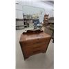 Image 1 : Vintage Art Deco Waterfall Style Three-Drawer Dresser with Mirror on Casters 65 x 37 x 17"