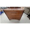 Image 2 : Vintage Art Deco Waterfall Style Three-Drawer Dresser with Mirror on Casters 65 x 37 x 17"