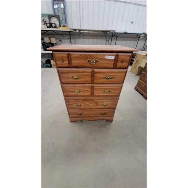 Oak Five-Drawer Chest of Drawers with Brass Bail Pulls 45 x 33 x 17"