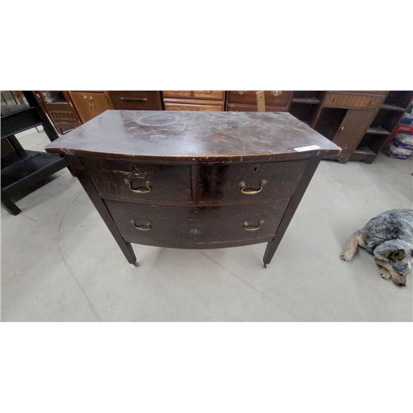 Antique Oak Bow-Front 3 Drawer Dresser with Brass Pulls 30 x 36 x 20"