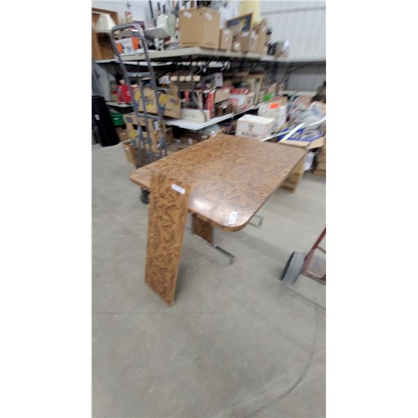 Mid-Century Modern Burl Wood Veneer Dining Table 29 x 48 x 36" with Chrome Base and 12" Leaf