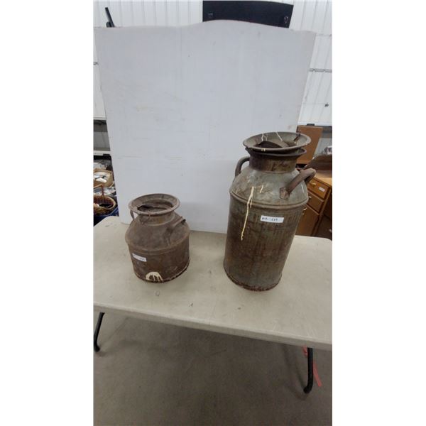 Vintage Metal Milk Cans, Set of Two in Assorted Sizes with Handles and Lids