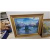 Image 2 : Two Framed Landscape Paintings, Lake with Mountains and River with Hills Scenes Biggest 23 x 29"