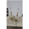Image 1 : Pair of Vintage Mid-Century Clear Faceted Glass Table Lamps with Crystal Prisms