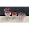 Image 5 : King's Crown 21 Pieces Thumbprint Cranberry Flash Style Goblets, Sherbet Dishes, and More