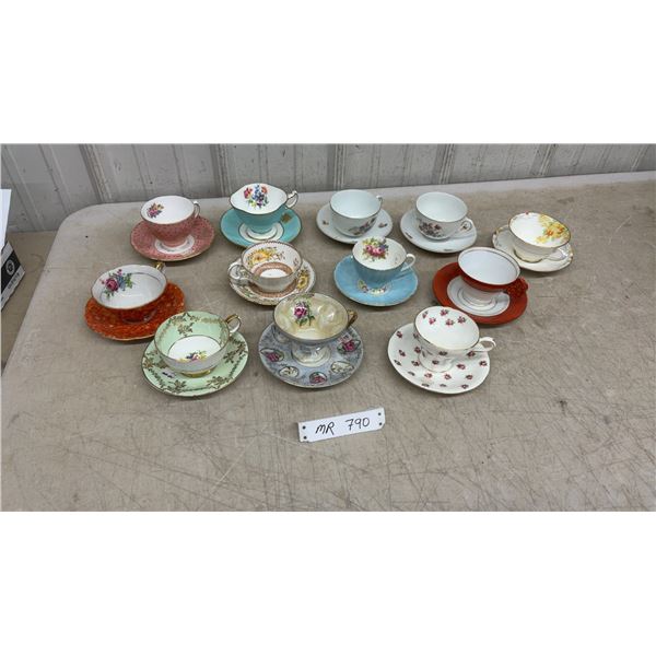 Collection of Vintage Bone China Teacup and Saucer Sets, Paragon, Colclough, and More