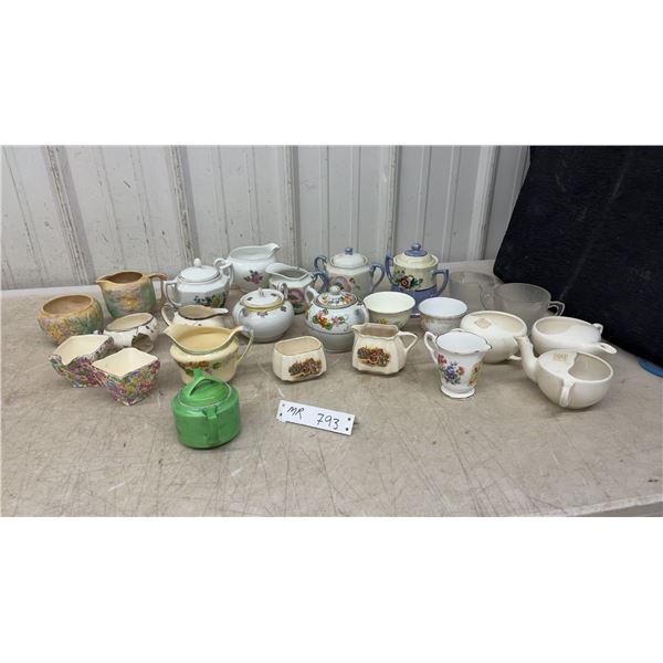 Assorted Vintage Ceramic Creamers, Sugar Bowls with Floral Patterns and More