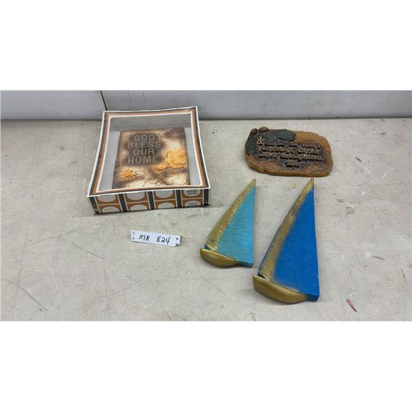 Favor Ware: "God Bless Our Home" Plaque, Scripture Plaque, and 2 Sailboats