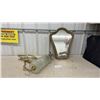 Image 1 : Vintage Glass Cylindrical Pendant Light with Brass Chain & Framed Mirror