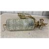 Image 2 : Vintage Glass Cylindrical Pendant Light with Brass Chain & Framed Mirror