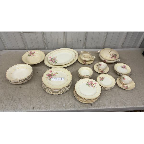 Sovereign Potters Rose Garden Pattern Earthenware Dinnerware Set with Serving Pieces