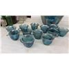 Image 3 : Blue Carnival Glass Grape and Cable Punch Bowl Set with Twelve Cups, Creamer, and Sugar