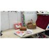 Image 1 : Woven Wicker Basket with Handle, Activity Kit, Wrapping Paper, Wooden Box, and More