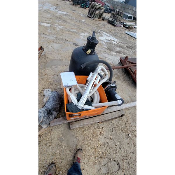 Swimming Pool Sand Filter Tank with Pump and Cleaning Accessories with Pool Cover Pipe and a Flag