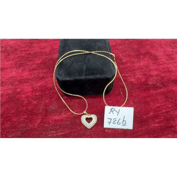 New 18K Gold Plated 25.0 mm Simulated Diamond (CZ)Heart Cluster Necklace, 19" Lobg